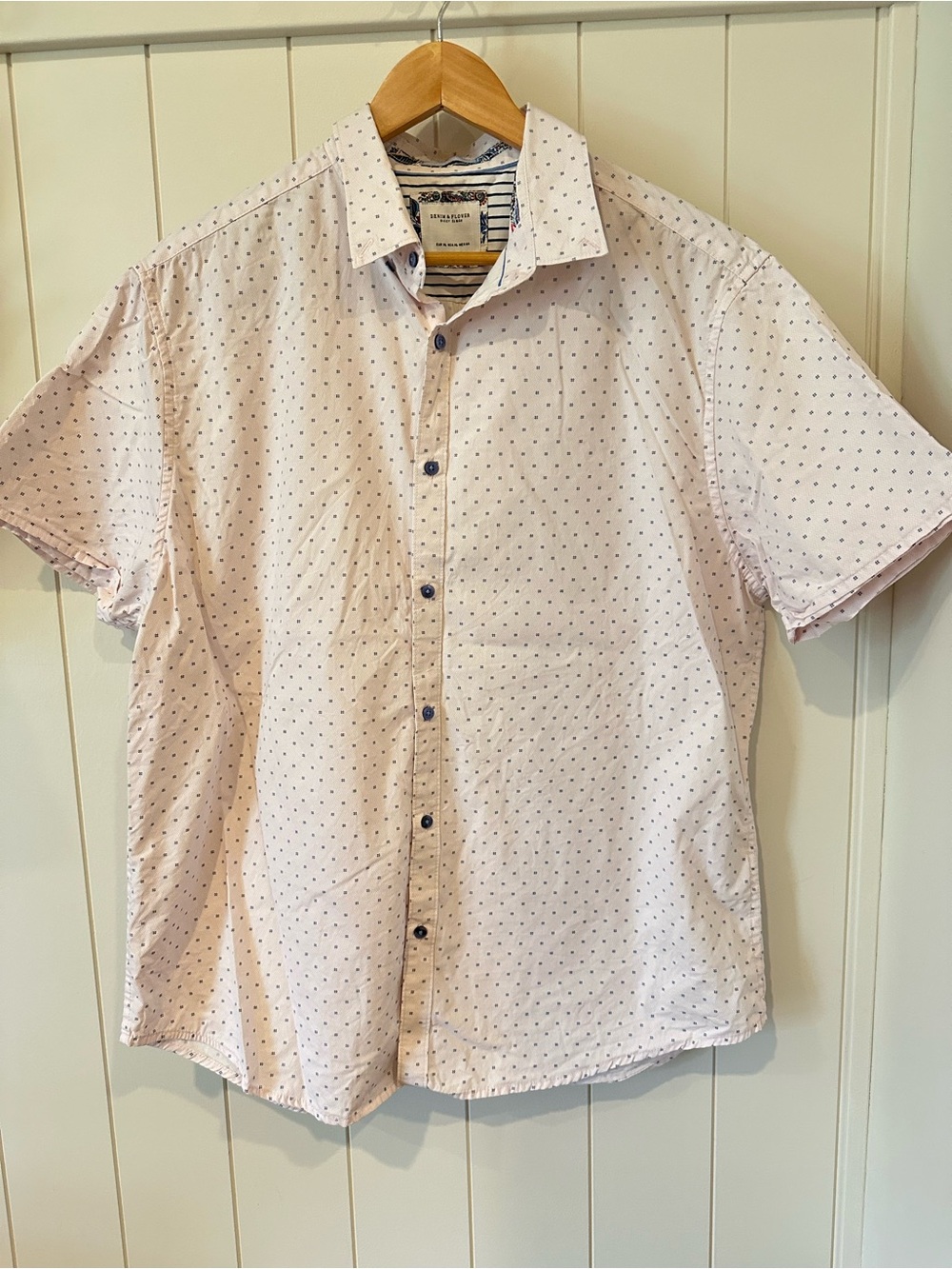 Denim & Flower Ricky Singh Men’s XL Short‑Sleeve Button‑Down Shirt Pink Blue Dot